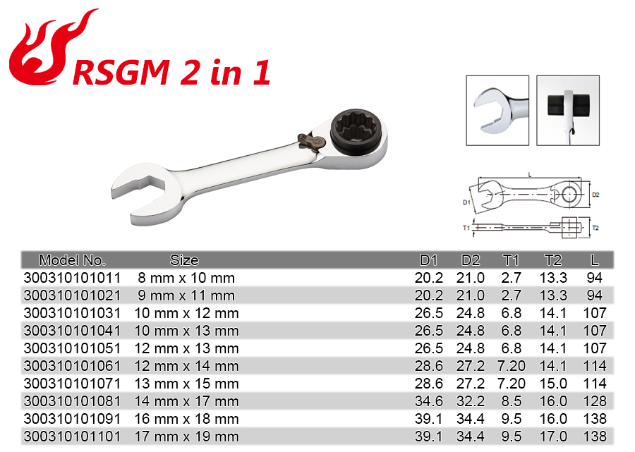 2 in 1 Stubby Reversible Ratchet Wrench